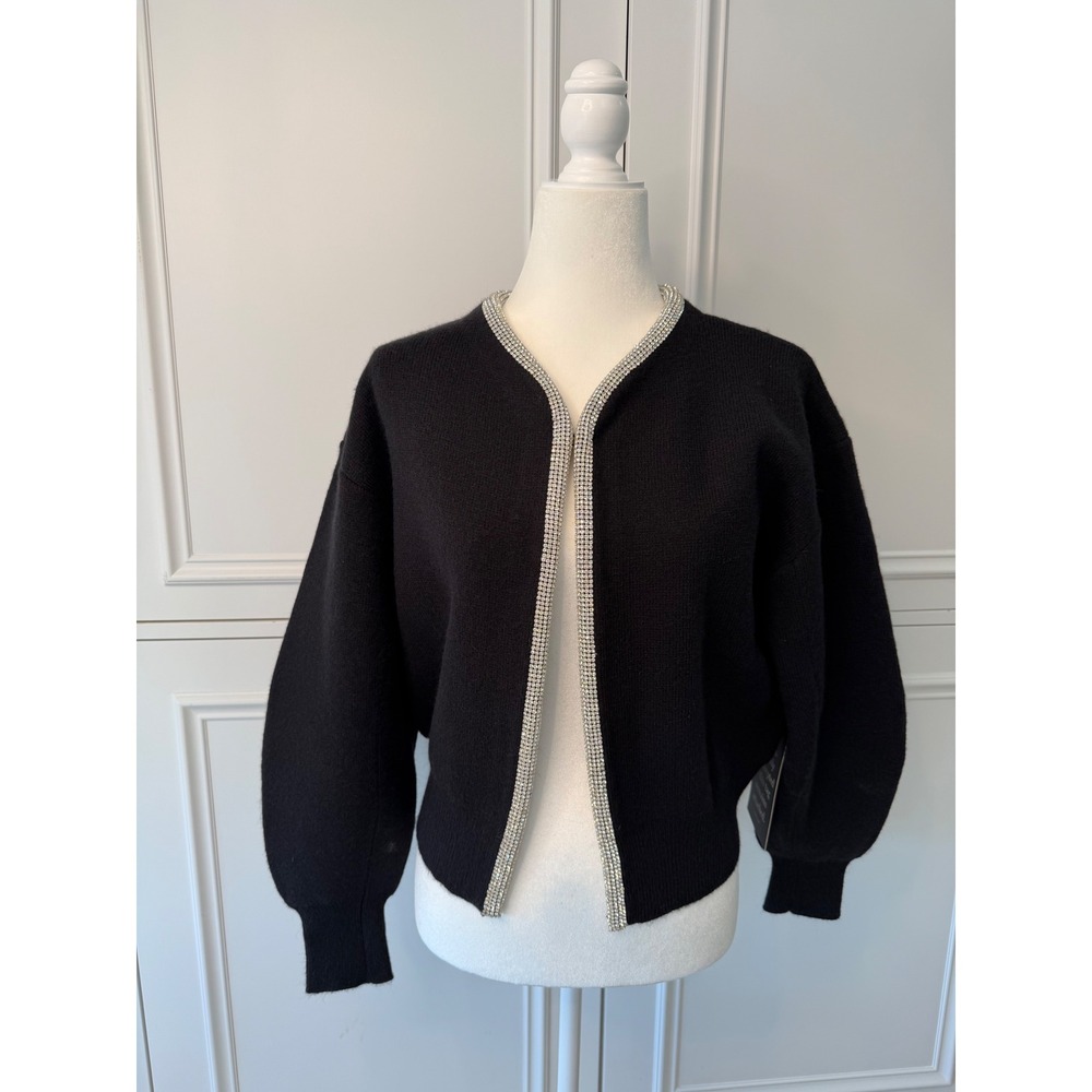 Tuckernuck Cardigan Womens XS Black NEW Rhinestone Trim Open Front